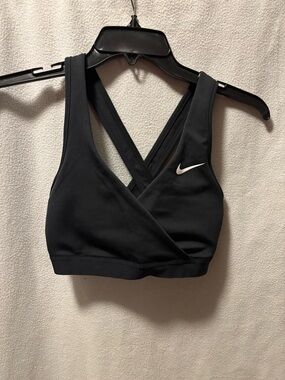 Nike Black Cross-Back Wrap Sports Bra with White Swoosh